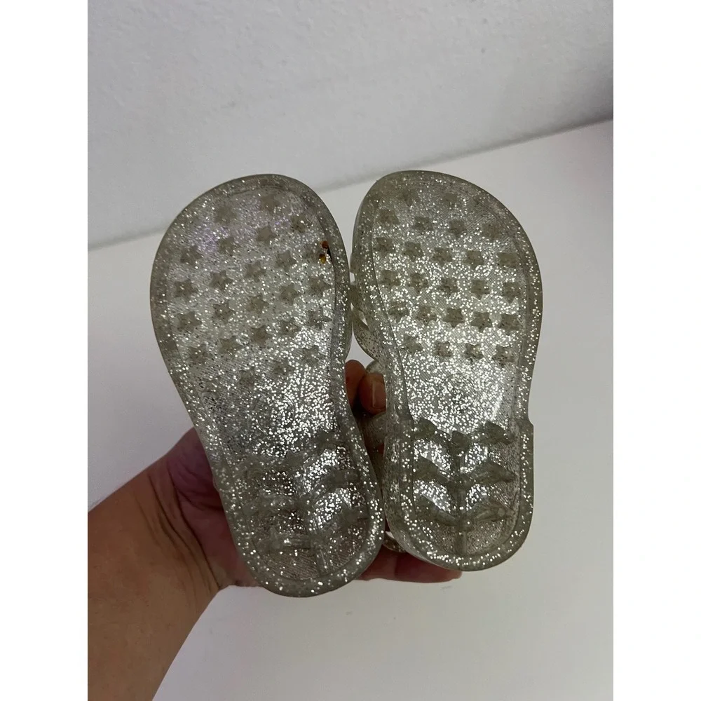 Cat & Jack Toddler Girls Silver Glitter‎ Jelly Sandals Clear Cage Shoes Size 5